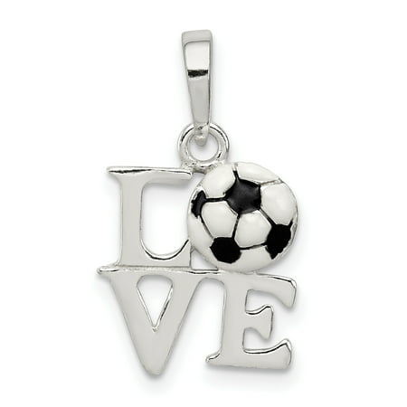 925 Sterling Silver Polished Enamel Love Soccer 16mm x 12mm Charm Pendant 925 Sterling Silver Polished Enamel Love Soccer 16mm x 12mm Charm Pendant
